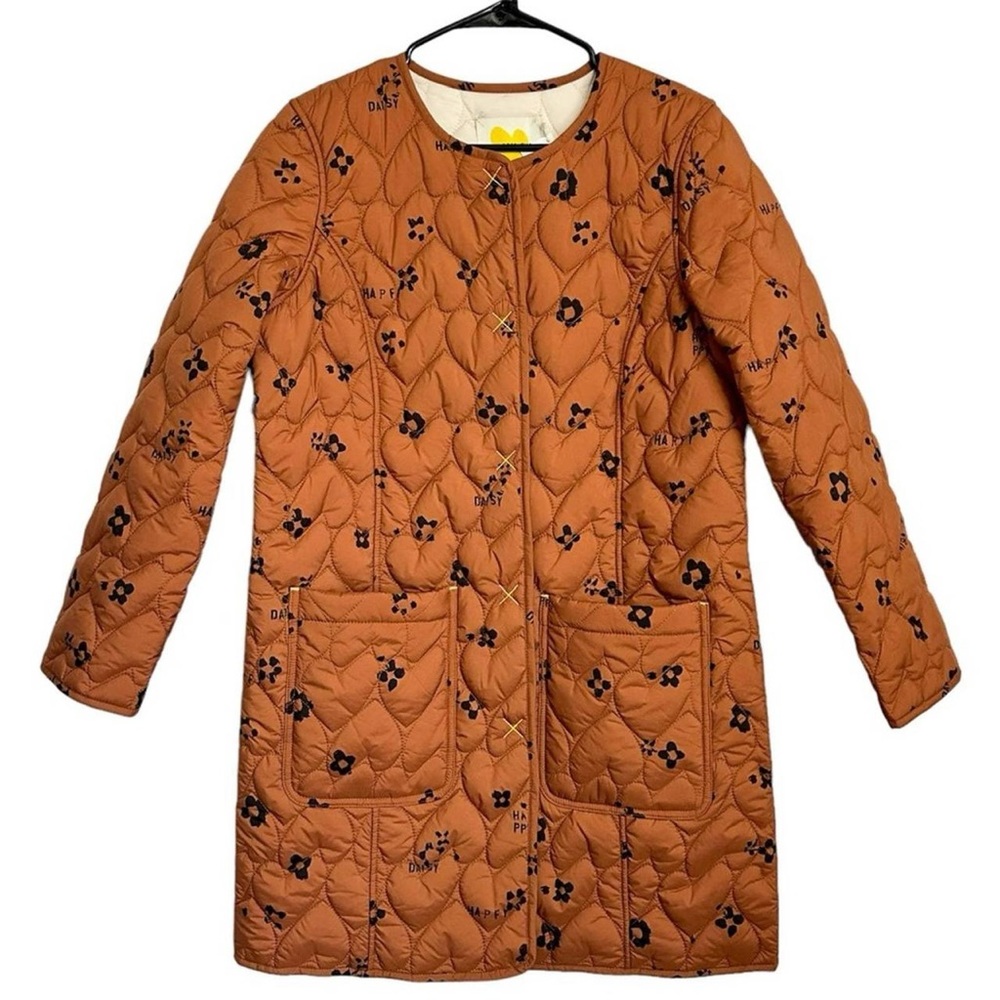 Kerri Rosenthal Frenchie Heart Quilted Mid Length Jacket Almond Butter Size S